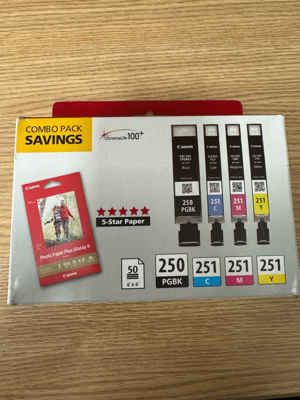 Canon Photo Paper & Ink Combo Pack - Black/Cyan/Magenta/Yellow 250/251